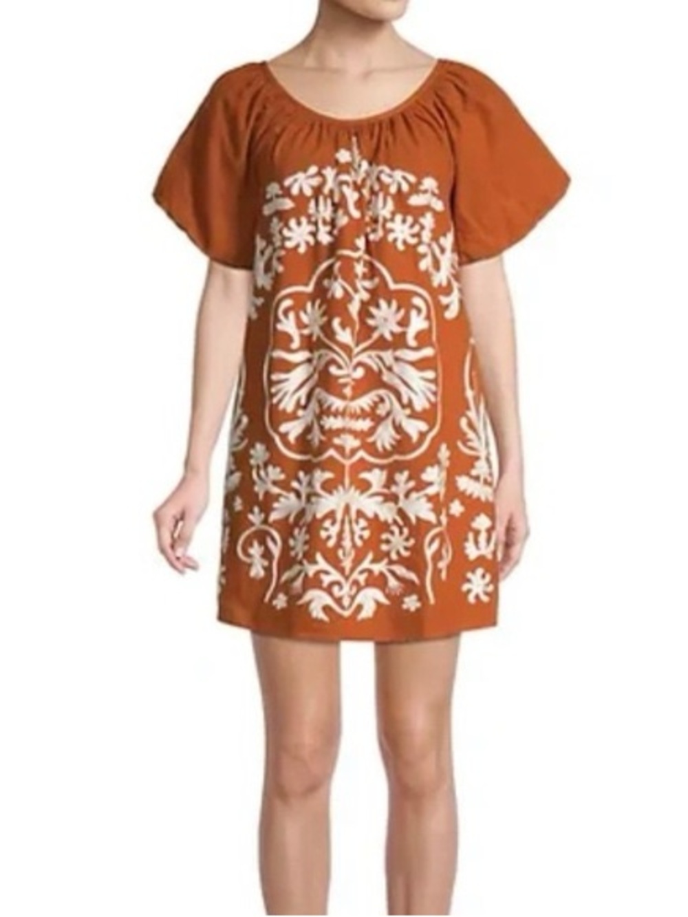 🩷4 for $35 🩷 Free People Burnt Orange Top with Cream Crochet Flowers